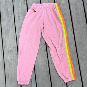 Aviator Nation Pink Joggers with Neon Stripes
